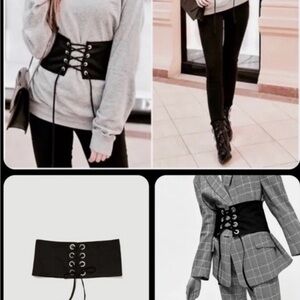 Zara Black Corset Belt with Silver Eyelets